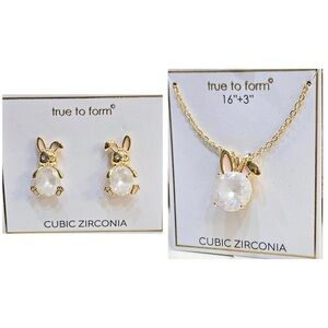 TRUE TO FORM SET Easter Bunny Rabbit Crackle CZ Matching Earrings & Necklace NWT